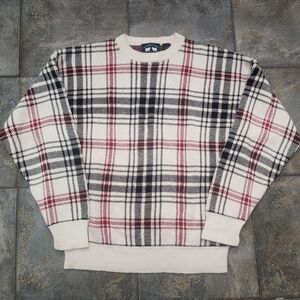 Vintage 90s Woods & Gray Men's XL Striped Checkered Knit Grandpa Sweater